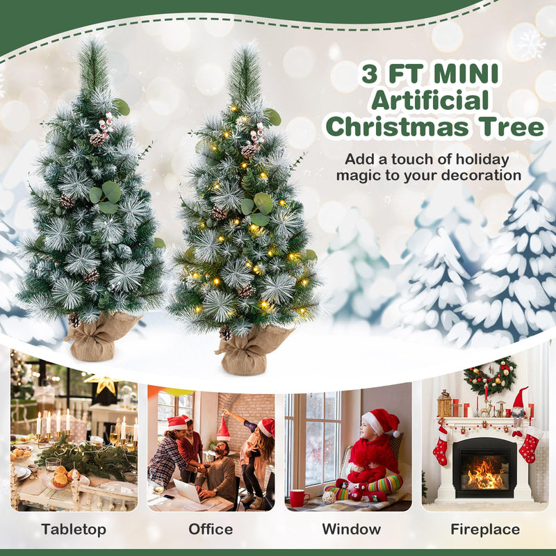 Load image into Gallery viewer, Goplus 3ft Pre-Lit Mini Tabletop Christmas Tree with 30 Warm White LED Lights, Timer, 98 Flocked PVC &amp; Pine Needles
