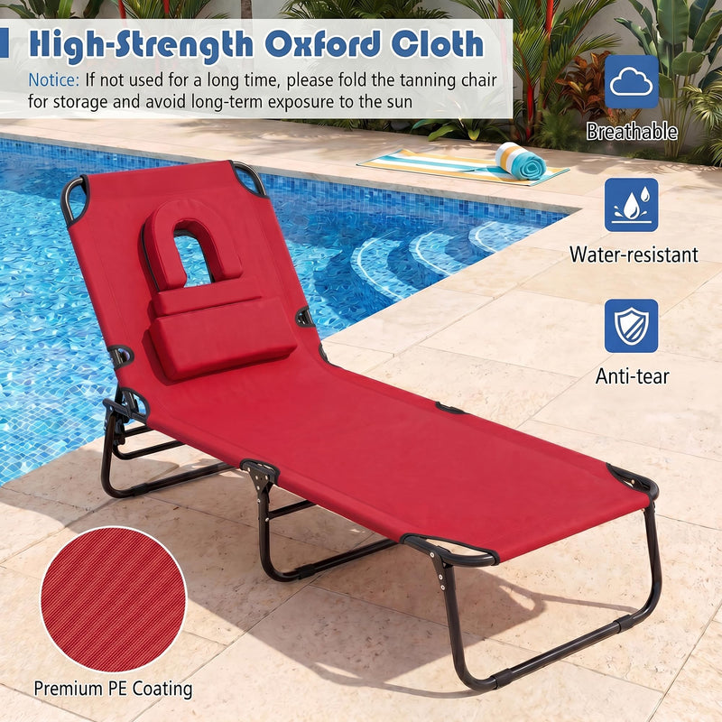 Load image into Gallery viewer, Goplus Tanning Chair Folding Beach Lounge Chair with Face Hole
