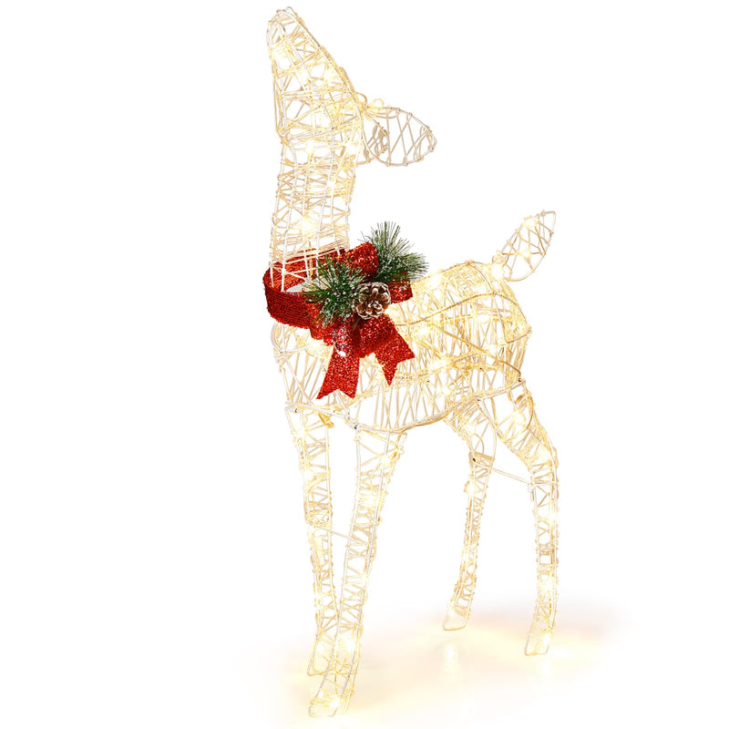 Load image into Gallery viewer, Goplus Christmas Pre-Lit Reindeer, Lighted Baby Deer w/ 50 Warm White LED Lights &amp; Red Bow
