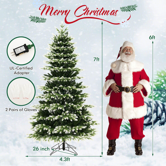 Goplus 7ft Pre-Lit Artificial Christmas Tree with Quick Power Connector