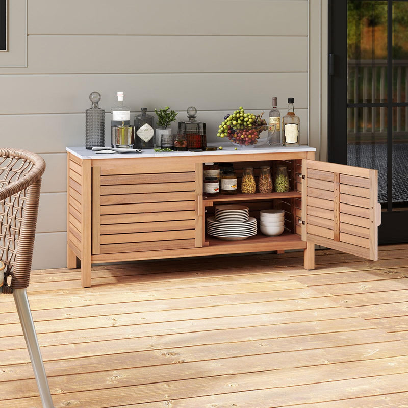 Load image into Gallery viewer, Goplus Patio 2-Door Acacia Wood Storage Container with Faux Marble Top
