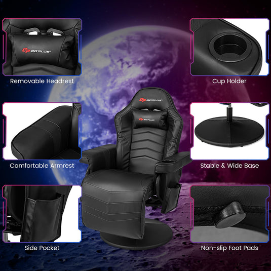 Height Adjustable Massage Video Game Chair with Retractable Footrest - Goplus