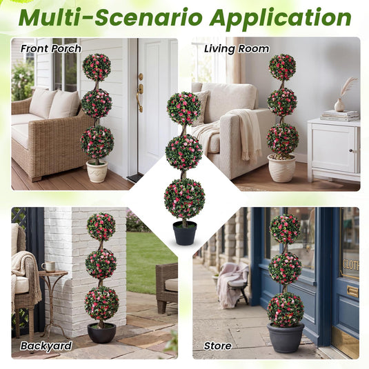 Goplus 43.5" Faux Potted Floral Plant Artificial Triple Ball Rose Topiary Tree ( 1/2 pack )