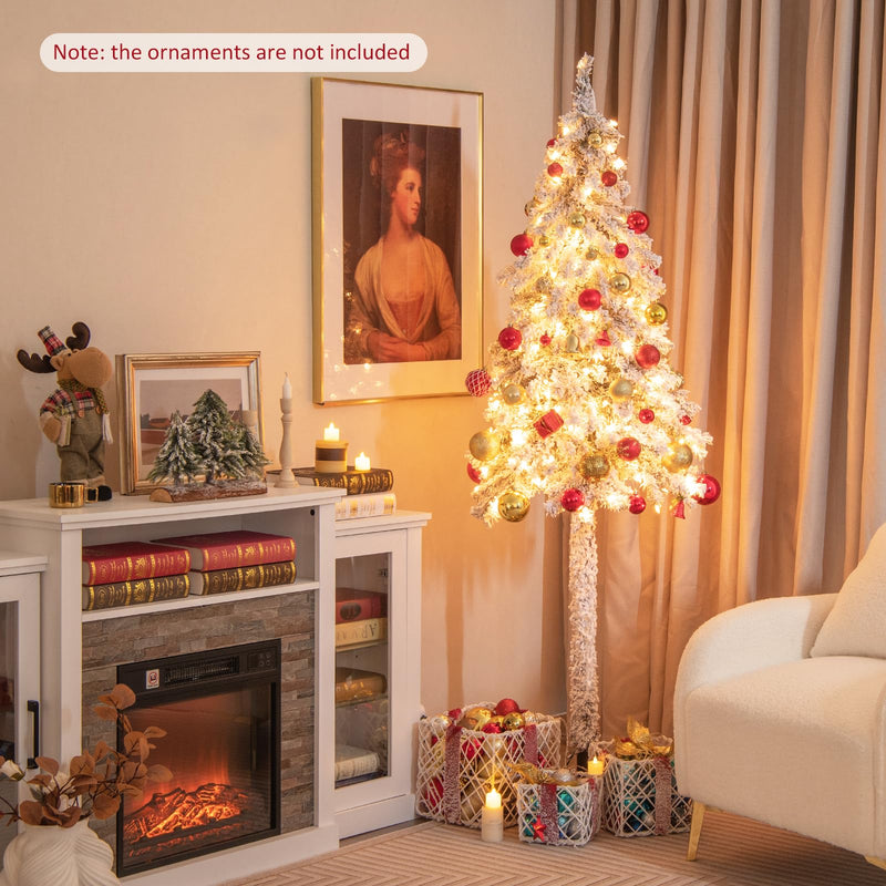 Load image into Gallery viewer, Goplus 6ft Pre-Lit Slim Pencil Christmas Tree Artificial Snow Flocked Xmas Tree
