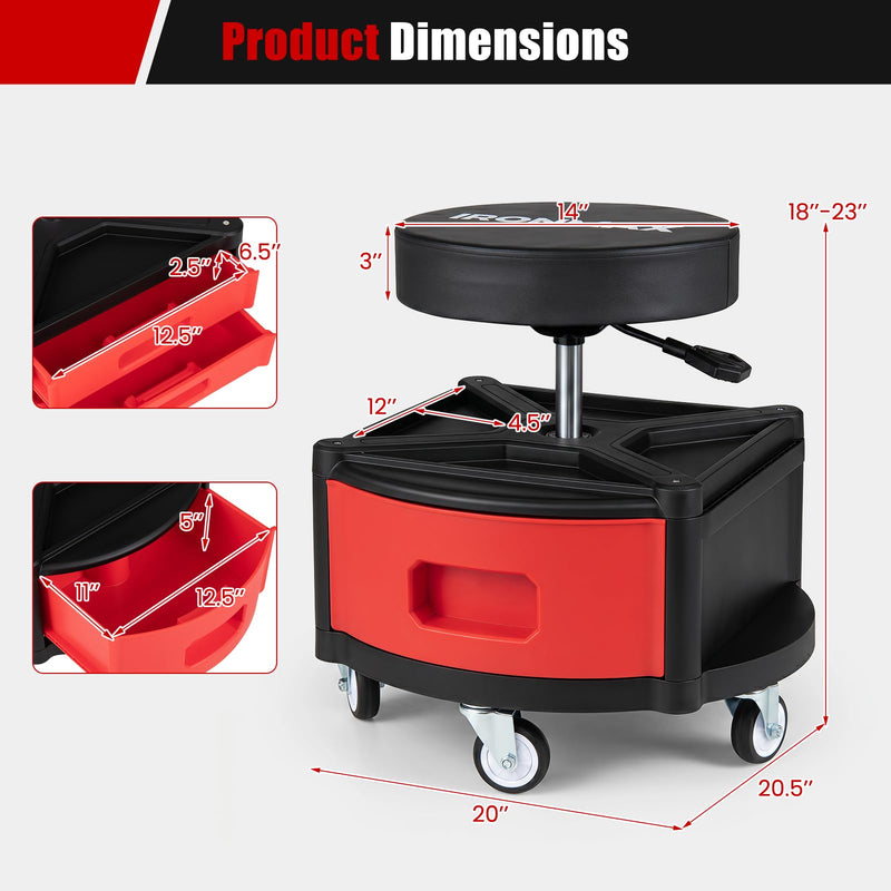 Load image into Gallery viewer, Goplus Rolling Mechanic Stool with Cushioned Seat with 3 Drawers and Tool Tray
