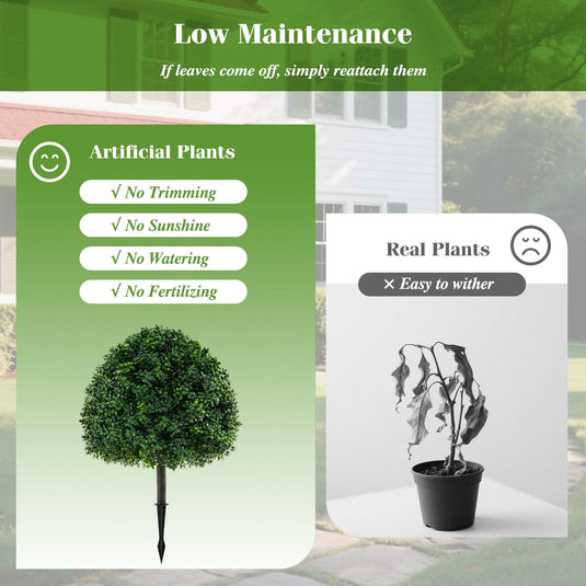 Goplus 28 Inches Artificial Boxwood Topiary Ball Tree Set Sun-Protective Fake Shrub Plants