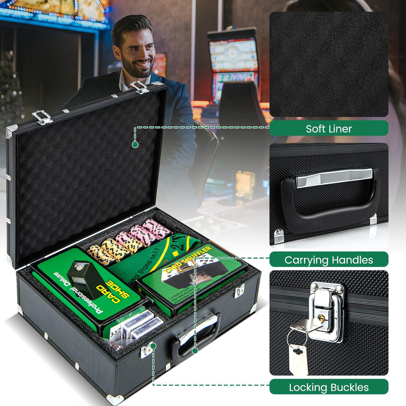 Load image into Gallery viewer, Goplus Poker Chip Set, 300 PCS 14 Gram Clay Poker Chips w/Case, Automatic Card Shuffler
