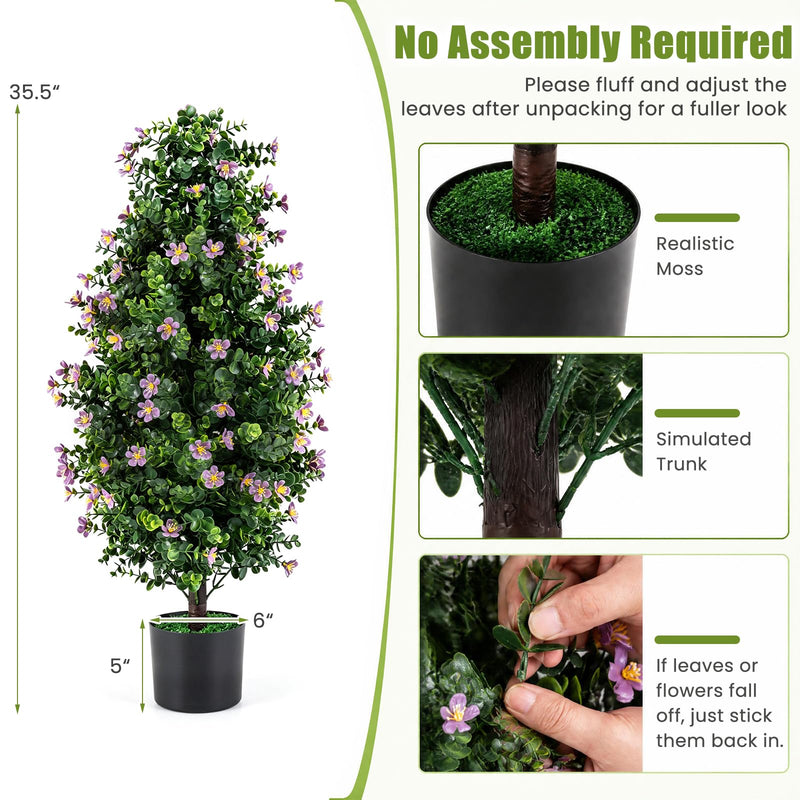 Load image into Gallery viewer, Goplus Set of 2 Artificial Topiary Trees | 3 FT Fake Bushes w/ Round Leaves and Blossoms
