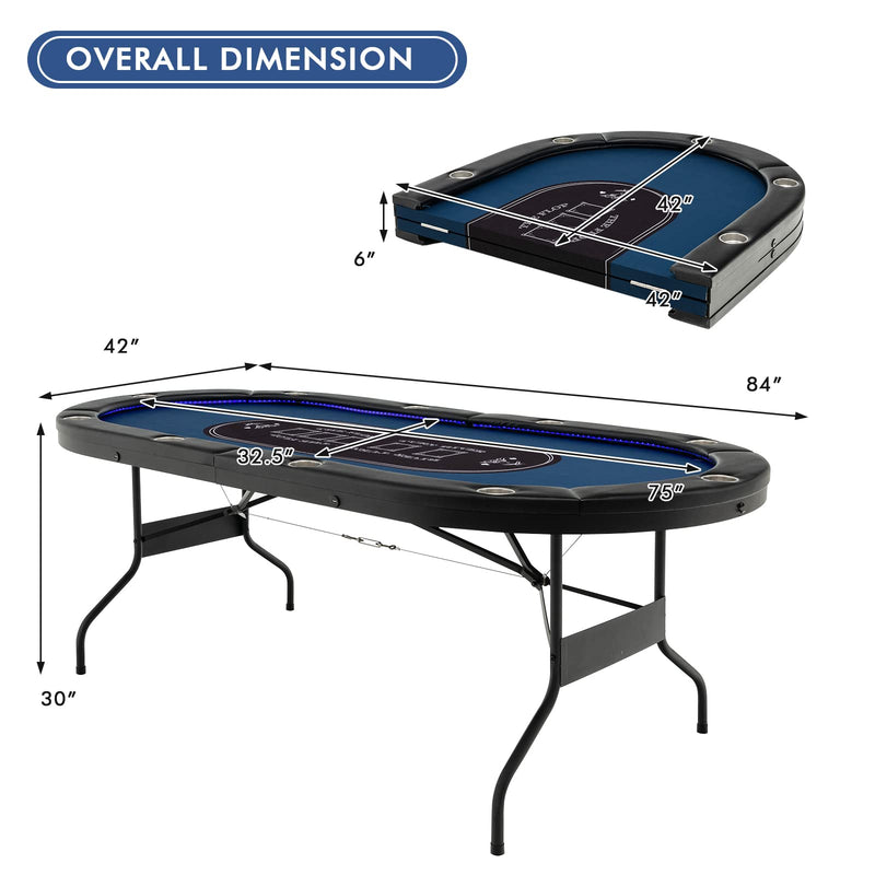 Load image into Gallery viewer, Goplus 84&quot; Foldable Poker Table with LED Lights  for Texas Hold&#39;em Blackjack

