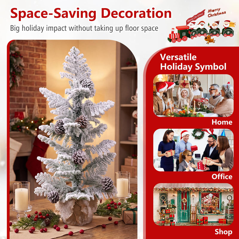 Load image into Gallery viewer, Goplus 3ft Tabletop Snow Flocked Christmas Tree | Mini Xmas Tree with 25 Cypress PE Leaves
