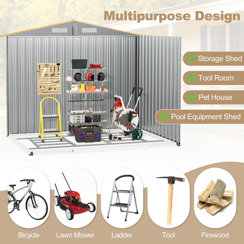 Load image into Gallery viewer, Goplus 8&#39; x 6&#39; Woodgrain Outdoor Storage Shed, Galvanized Metal Tool House Organizer w/Base Floor, 4 Vents
