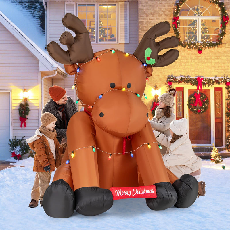 Load image into Gallery viewer, Goplus 8.5 FT Tall Multi-Color Lighted Xmas Inflatable Reindeer Sitting on The Ground
