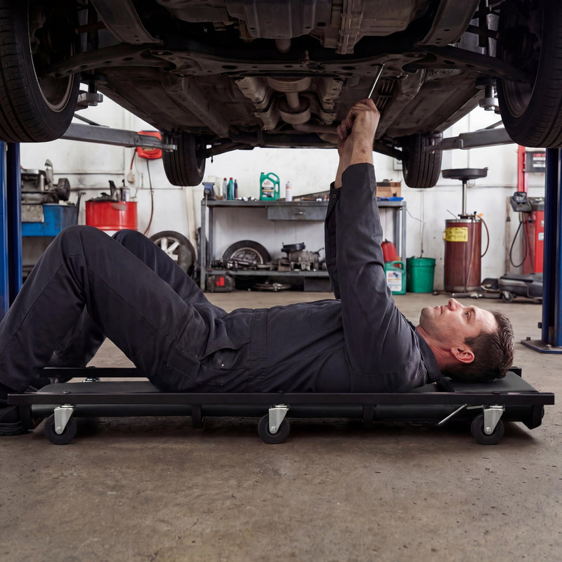 Load image into Gallery viewer, Goplus 40 Inch Padded Rolling Creeper with Adjustable Backrest &amp; Headrest
