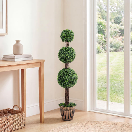 Goplus Artificial Triple Ball Boxwood Tree 4 FT Fake Topiary Tree(1/2)