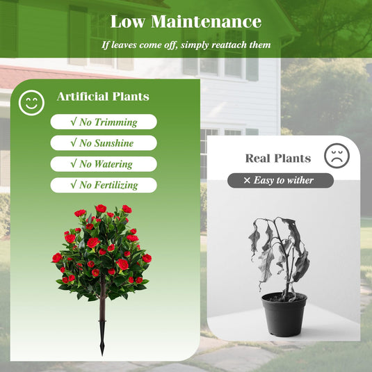 Goplus 31 Inches Artificial Camellia Tree Set 2 Pack Fake Flower Trees