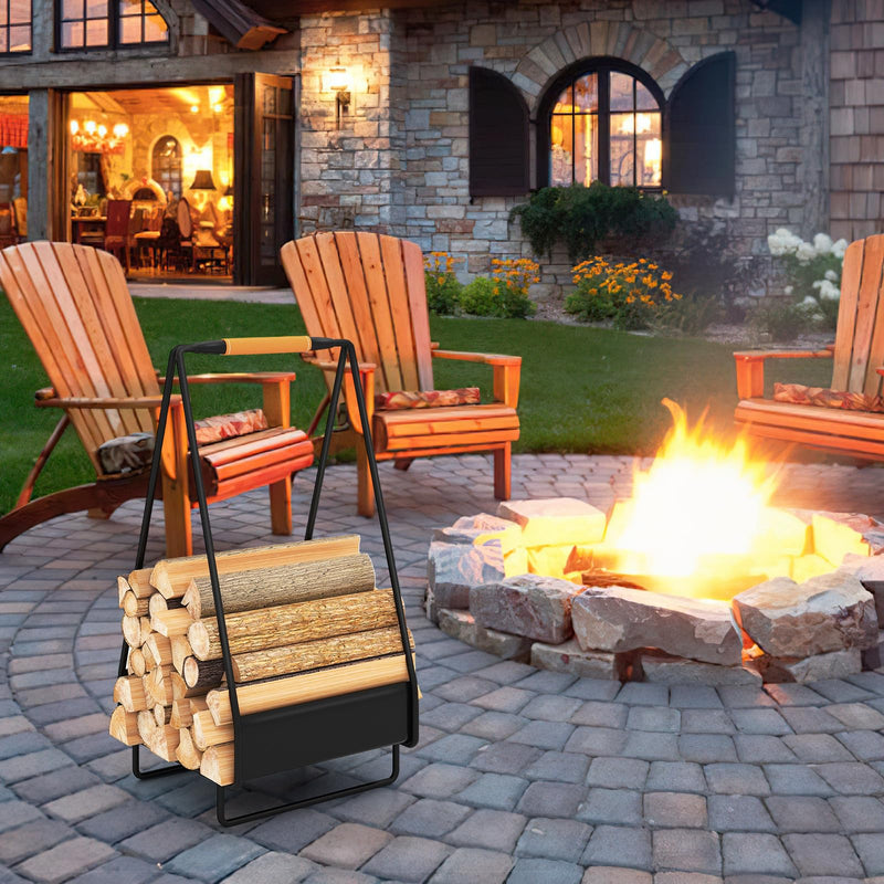 Load image into Gallery viewer, Goplus Heavy-duty Metal Log Holder with Handle &amp; Square Rack
