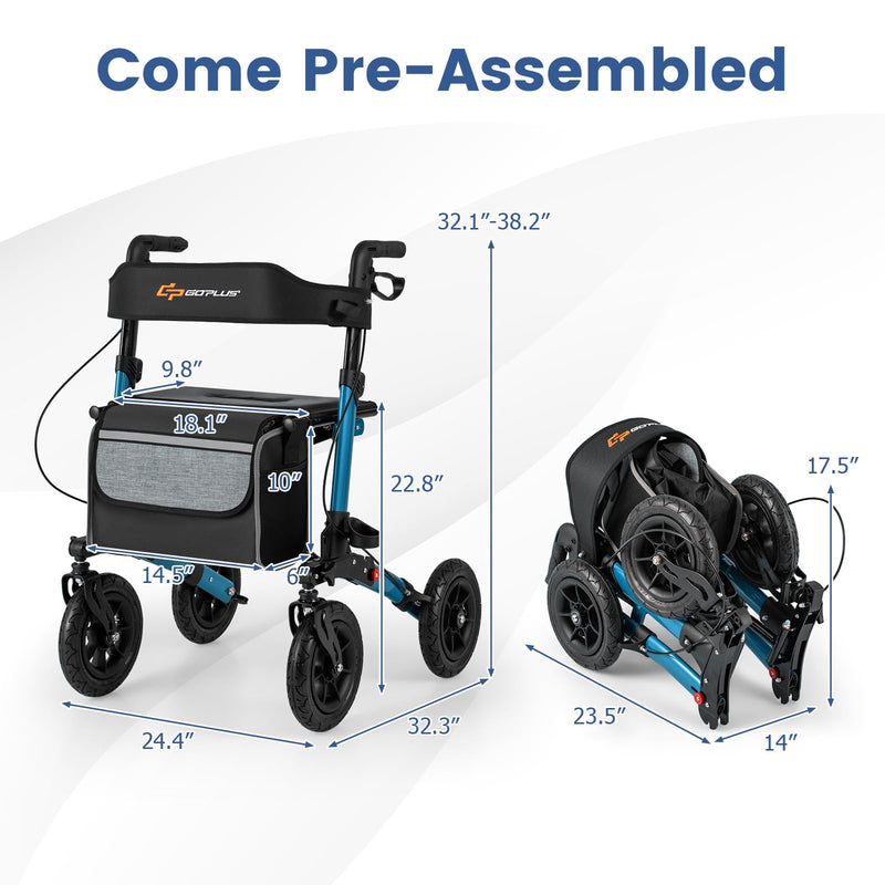Load image into Gallery viewer, Goplus Walkers for Seniors with Seat 2 in 1 Folding Rolling Rollator Walker with 9&quot; Pneumatic Tires for All Terrain
