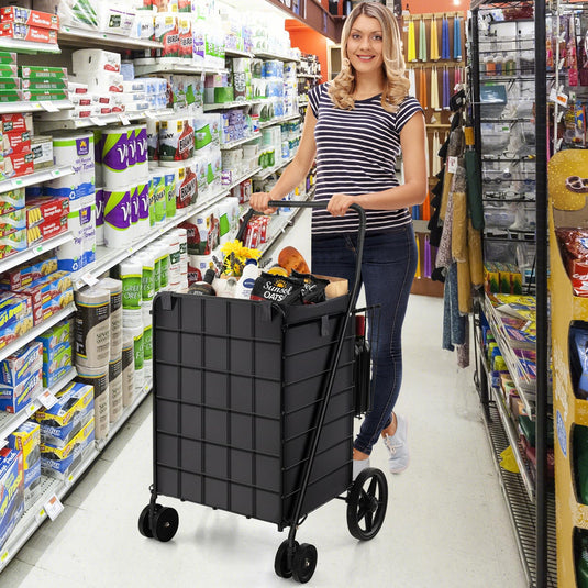Folding Shopping Cart for Groceries - Goplus