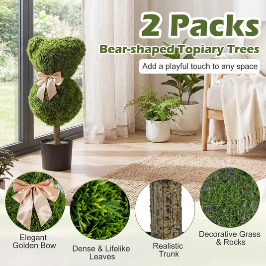 Goplus 2 Pcs Bear Topiary Trees with Pots 24.5" Decorative Artificial Animal Shrubs