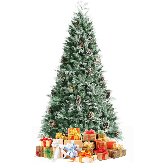 Goplus 8FT Snow Flocked Artificial Christmas Tree Unlit Premium Hinged Full Xmas Tree