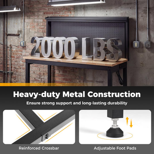 Goplus 48" Heavy Duty Workbench with AC/USB Outlets and Pegboard