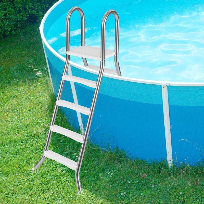 Load image into Gallery viewer, Goplus 4-Step Steel Frame Above Ground Swimming Pool Ladder for 55&quot; Pool Wall Heights
