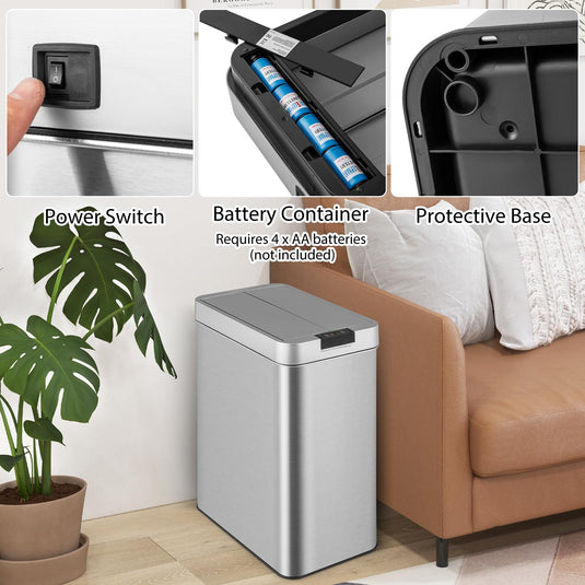 Goplus Slim Kitchen Trash Can, 13.2 Gallon Motion Sensor Garbage Bin with Wing Lids, Anti-Fingerprint Touchless Waste Bin