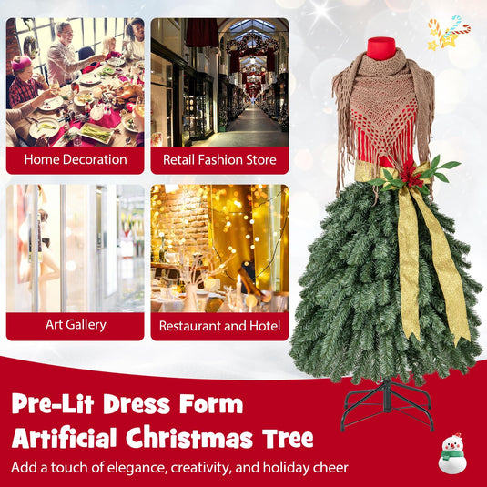 Goplus 5ft Pre-Lit Dress Form Christmas Tree with Female Mannequin Torso & Scarf