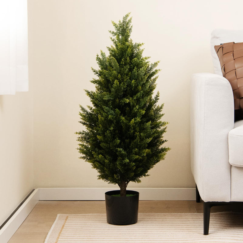 Load image into Gallery viewer, Goplus 3FT Artificial Topiary Cedar Tree, Faux Potted Plants Artificial Cypress Tree with Cement Plastic Pot
