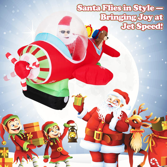 Goplus 7.2 Ft Animated Inflatable Santa on Plane Pre-lit Blow up Yard Decoration