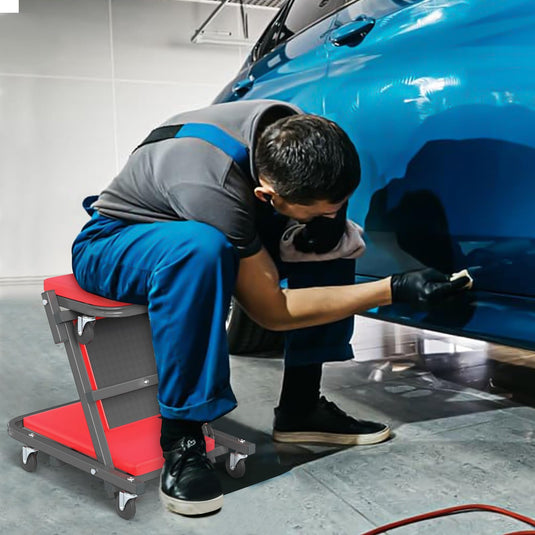 Goplus 2-in-1 Rolling Folding Z Creeper Seat with 6 Swivel Casters