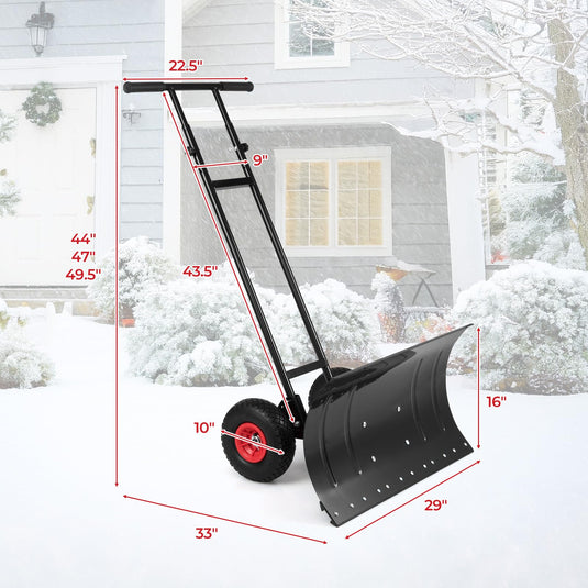 Goplus Ergonomic Snow Pusher w/ 29"x16" (W x H) 7-Position Angled Blade