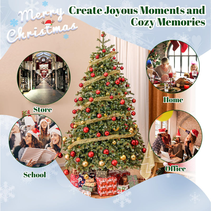 Load image into Gallery viewer, Goplus 7ft Pre-Lit Artificial Christmas Tree, Hinged Full Xmas Pine Tree with 340 Warm White LED Lights
