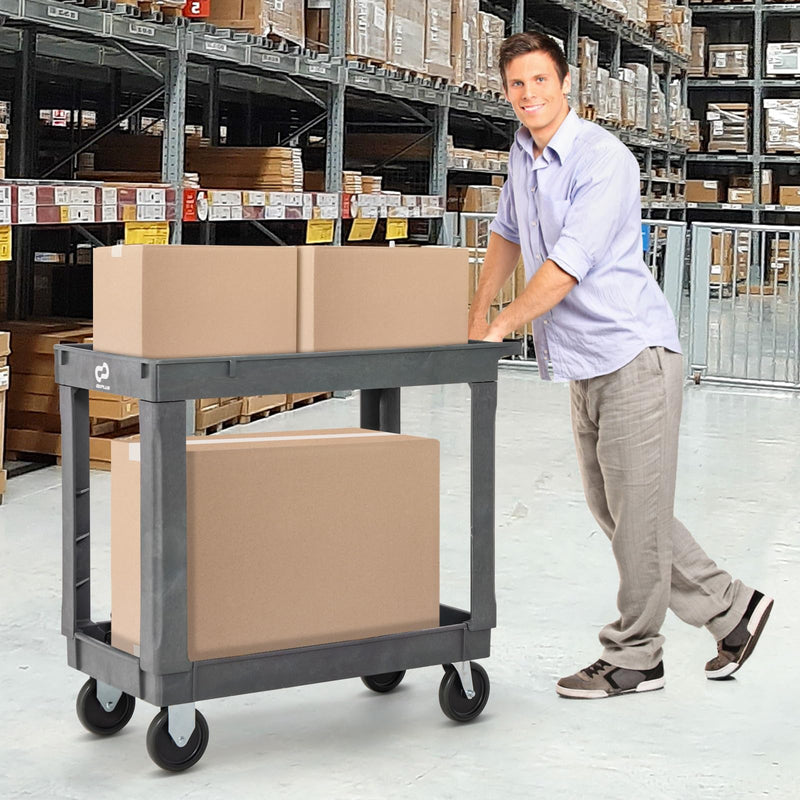 Load image into Gallery viewer, Goplus Service Utility Cart, 2-Tier Heavy-Duty PP Rolling Cart with 550 LBS Capacity, 2 Universal Wheels
