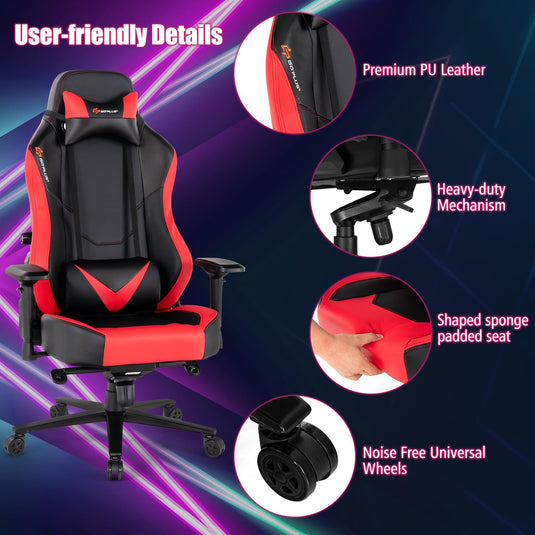 Goplus Gaming Chair, 360¡ã Swivel Computer Chair with Casters, Multi-Angle Reclining, Tension Control, 4D Armrest