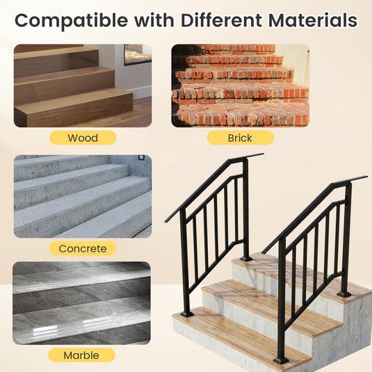 Goplus 3-Step Galvanized Metal Hand Rails with Adjustable Angle for Outdoor Steps (2 Pack)