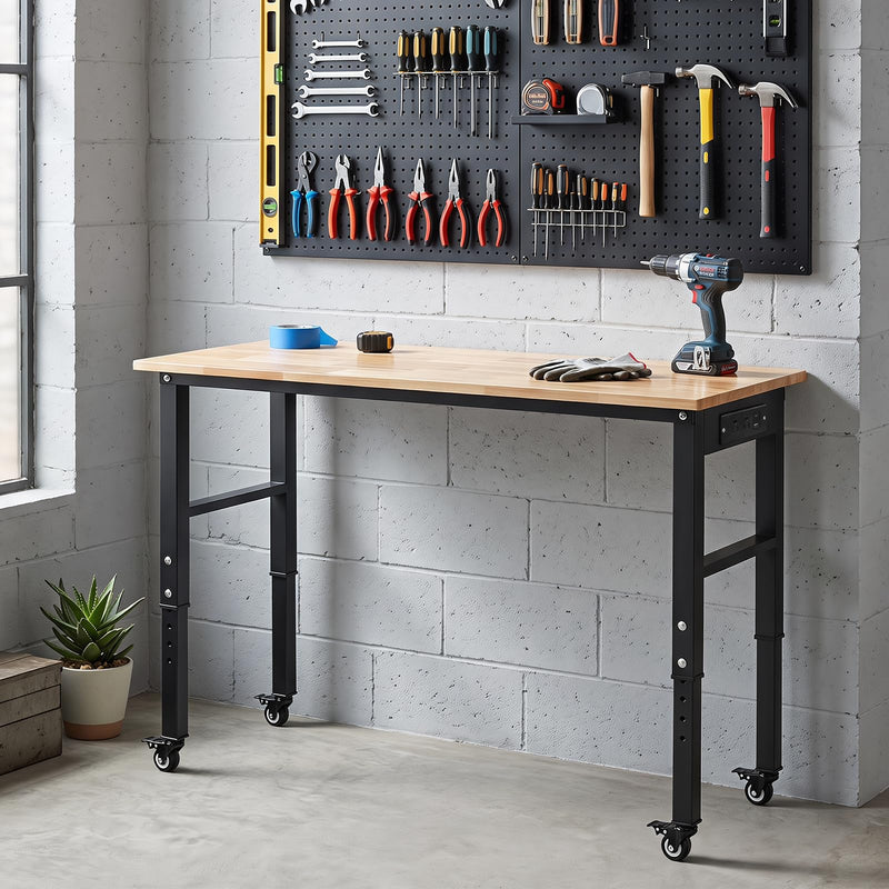 Load image into Gallery viewer, Goplus 46 Inch Adjustable Height Workbench with Power Outlets and Wheels
