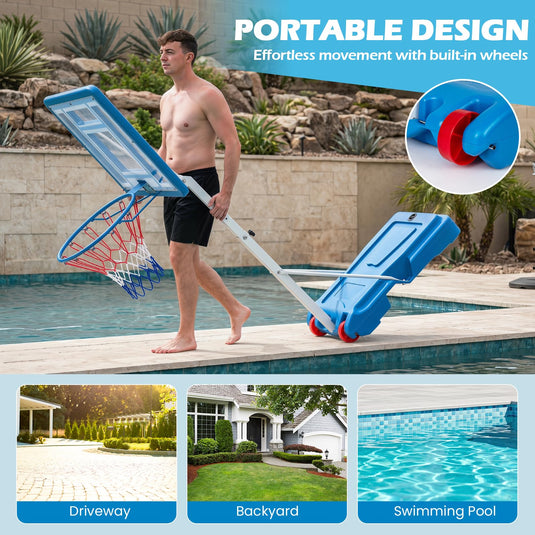 Goplus Pool Basketball Hoop 3 Levels Adjustable Height Basketball Goal with 32" Shatterproof Backboard
