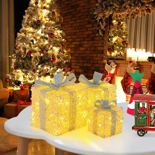Goplus 3 Pieces Christmas Lighted Gift Boxes ( Laser Fish Scale )