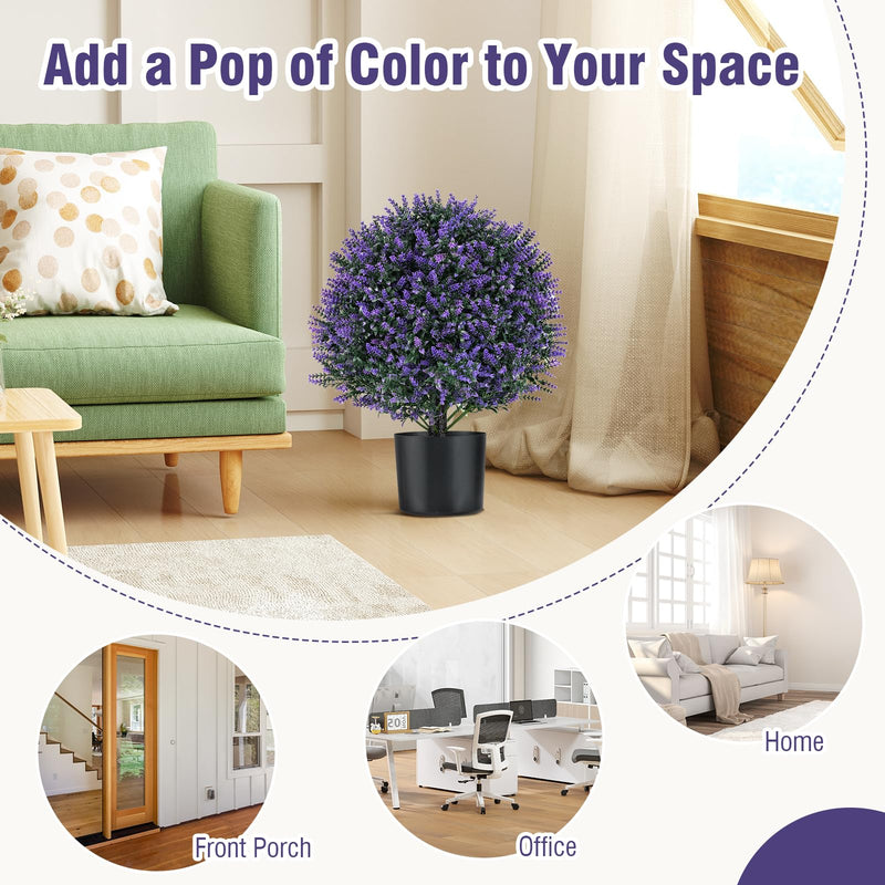 Load image into Gallery viewer, Goplus 21.5’’ Artificial Lavender Topiary Ball Tree Set of 2
