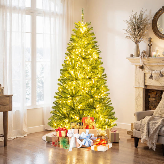 Goplus 6FT | 7FT | 8FT Pre-Lit Remote Control Artificial Christmas Tree with Warm White LED Lights