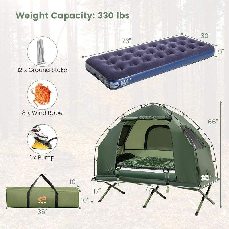 Load image into Gallery viewer, Goplus Camping Tent Cot, 5-in-1 Folding Camping Bed with Air Mattress, Pillow, Sleeping Bag, Waterproof Elevated Tent Shelter
