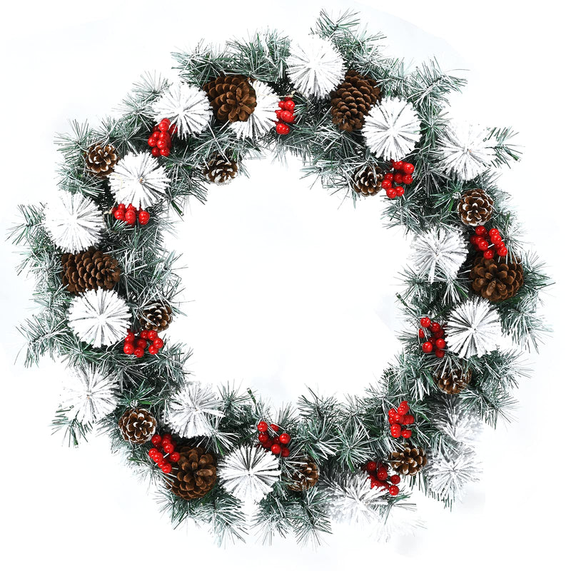 Load image into Gallery viewer, Goplus 30” Pre-lit Christmas Wreath Snow Flocked Lighted Xmas Wreath w/ 50 LED Lights

