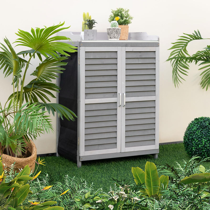 Load image into Gallery viewer, Goplus Outdoor Potting Bench Table, Garden Storage Cabinet w/Metal Tabletop
