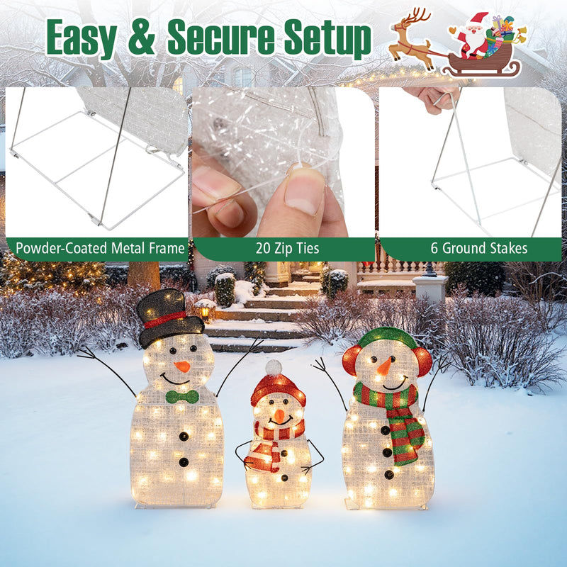 Load image into Gallery viewer, Lighted Snowman Family Christmas Decoration 3-Piece Pre-Lit 2D Snowman Set
