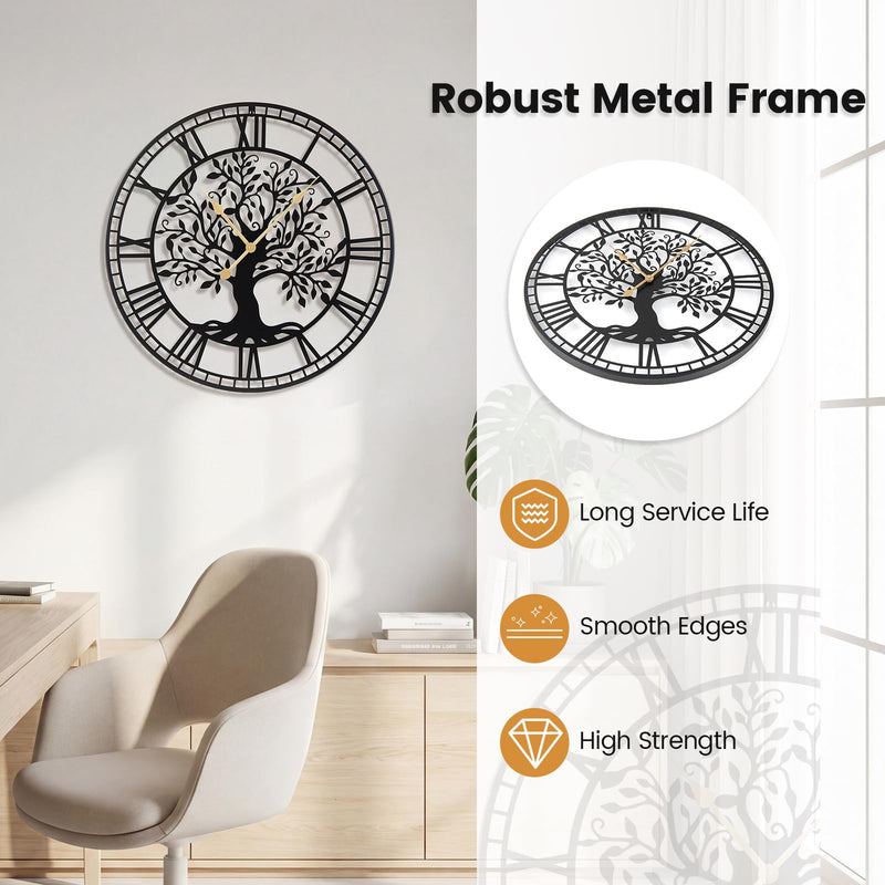 Load image into Gallery viewer, Goplus  27" Tree of Life Big Metal Wall Clock | Battery-Operated Wall Decoration
