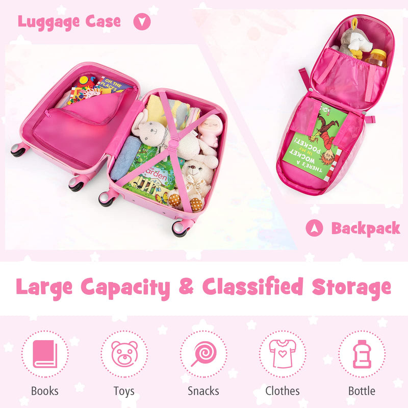 Load image into Gallery viewer, Goplus 12&quot; &amp; 18&quot; Kids Carry On Luggage Set Pink Kids Luggage Set
