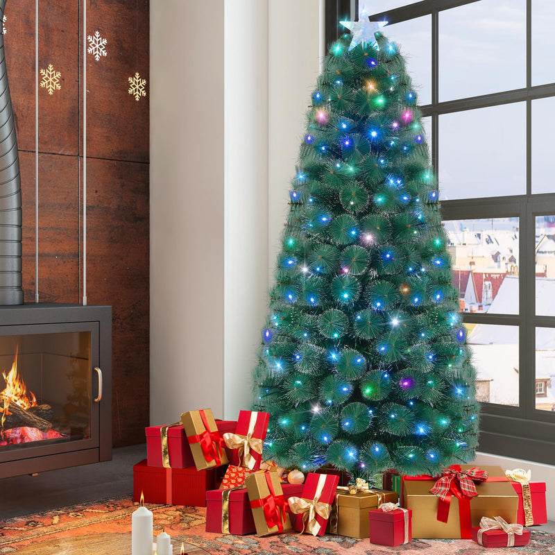 Load image into Gallery viewer, Goplus 7ft Pre-Lit Fiber Optic Christmas Tree Snowy Pine Needles
