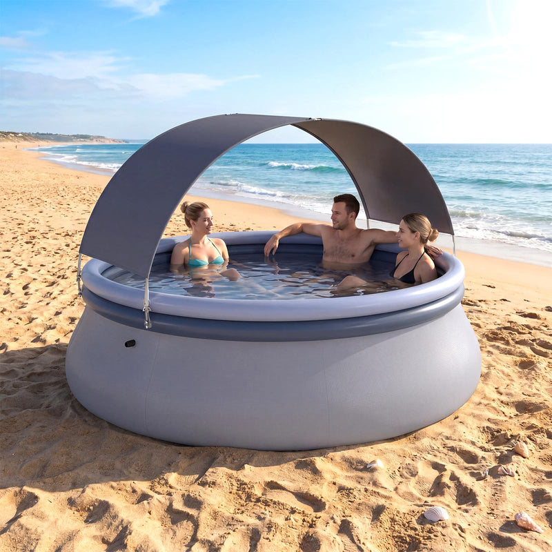 Load image into Gallery viewer, Goplus Inflatable Pool with Canopy Large Round Above Ground Swimming Pool
