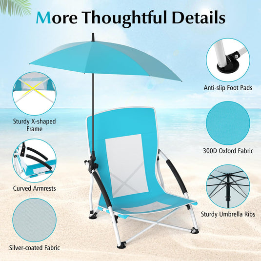 Goplus 330lbs Folding Backpack Chairs for Adults with Adjustable Parasol for Lawn Camping